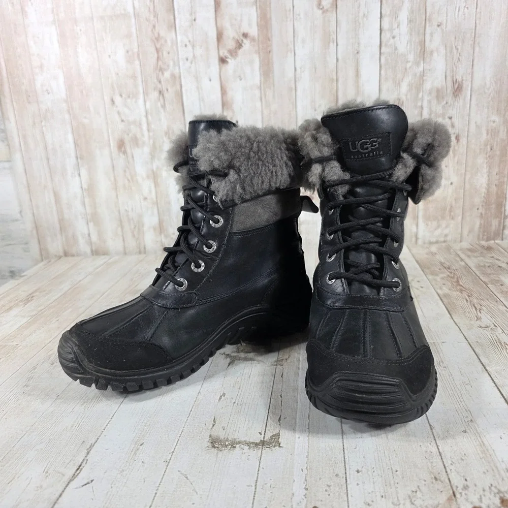 UGG Australia Adirondack II Black‎ Leather Waterproof Winter Boots 1906 Womens 6